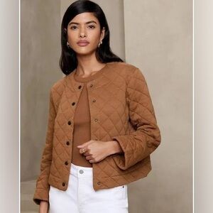 Banana Republic Small Brown Quilted Button Down Jacket 100% Cotton